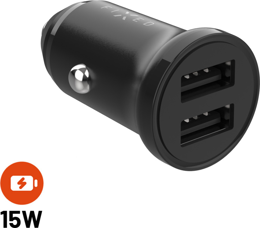 Autonabíječka FIXED s 2xUSB výstupem, 15W Smart Rapid Charge, černá