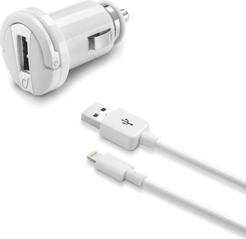 Autonabíječka CELLULARLINE Ultra v setu s datovým kabelem s konektorem Lightning, 1xUSB, 2A, bílá