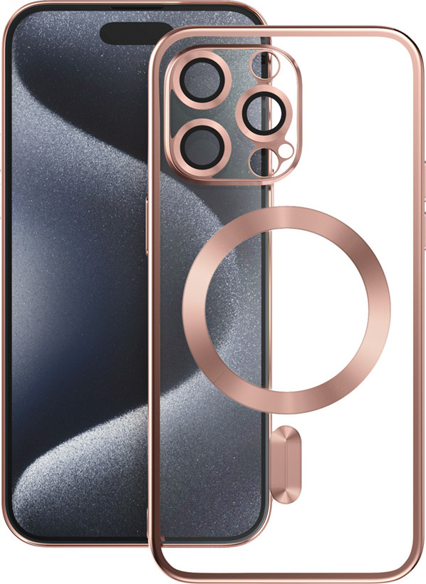 Pouzdro Vmax Electroplating Mag TPU pro iPhone 15 Plus 6,7" růžovo-zlaté