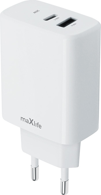 Nabíječka Maxlife MXTC-10-20AC PD QC 1x USB-C 1x USB 20W bílá