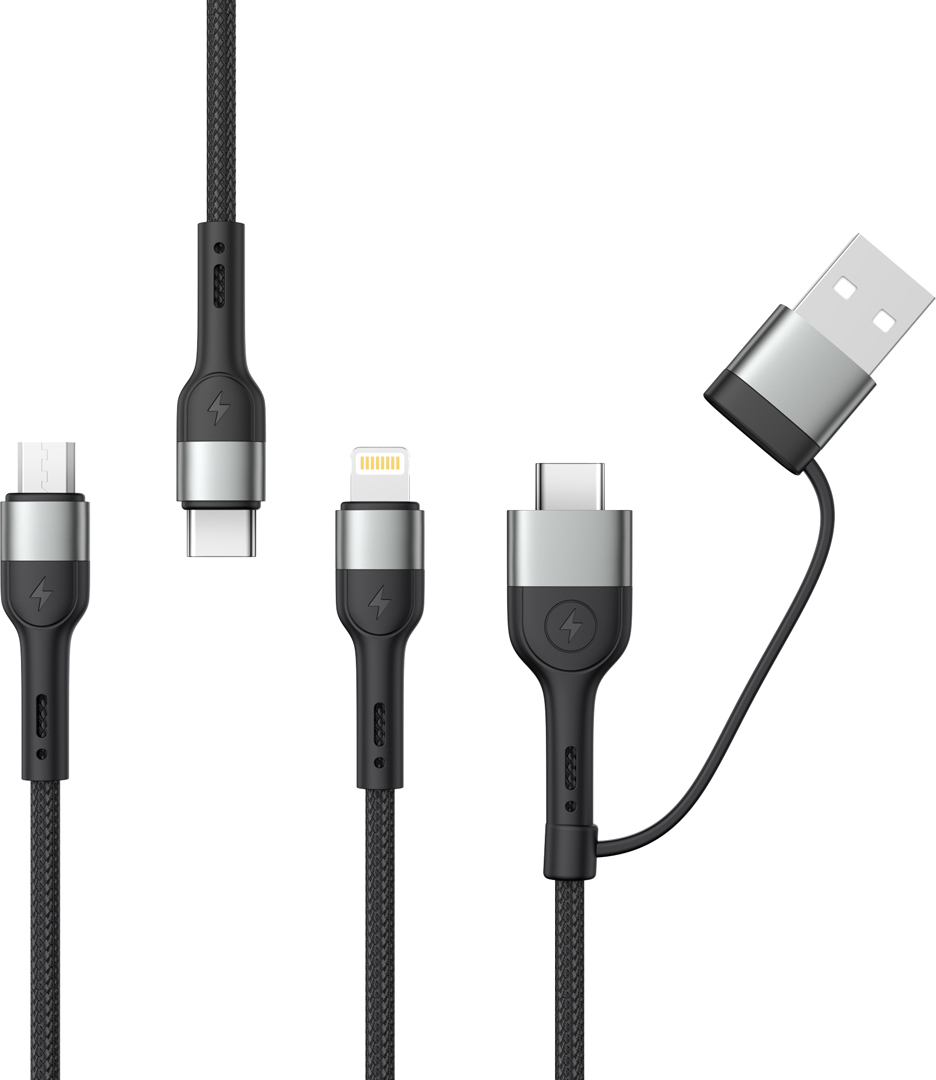 Kabel XO NB254 6v1 USB - USB-C + USB-C + microUSB + Lightning 1,2m černý