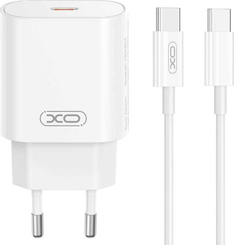 Nabíječka XO CE25 PD 25W 1x USB-C bílá + kabel USB-C - USB-C