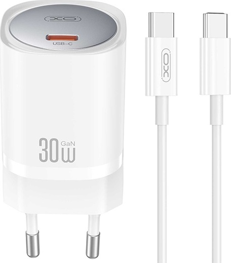 Nabíječka XO CE20 PD 30W 1x USB-C bílá + kabel USB-C - USB-C