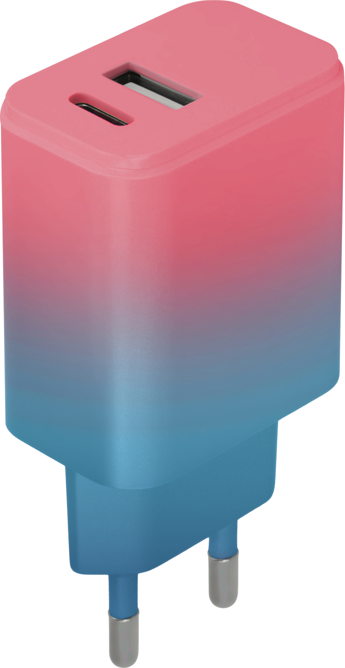 Nabíječka Setty USB + USB-C 20W LSIG-AC-20 růžovo-tyrkysový gradient