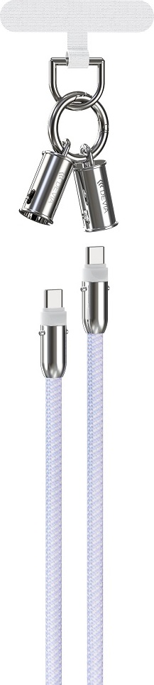 Kabel Devia 2v1 s funkcí šňůrky na krk PD USB-C - USB-C 1,2 m 60W fialový