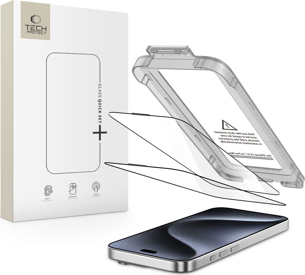 Tvrzené sklo TECH-PROTECT QUICK SET+ 2-PACK IPHONE 15 PRO MAX BLACK