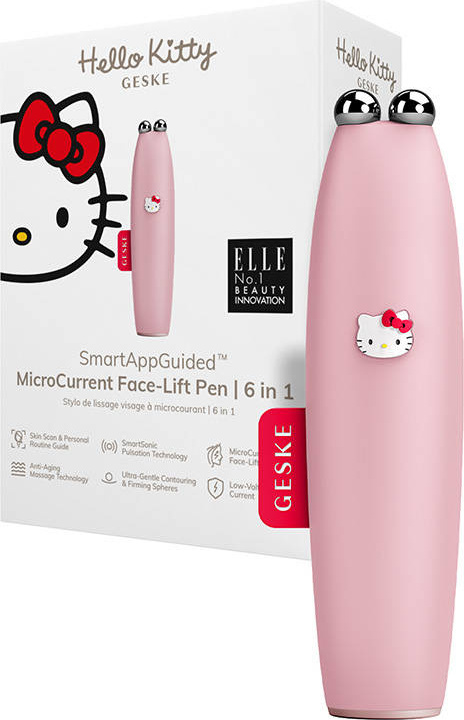 Mikroproudové pero pro lifting obličeje 6 v 1 Geske s aplikací (růžová Hello Kitty)