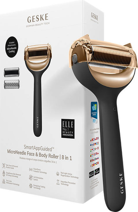Mikrojehličkový váleček / derma roller na obličej a tělo 8v1 Geske s aplikací (šedý)