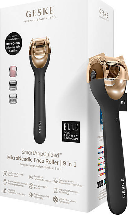 Mikrojehličkový váleček / derma roller na obličej 9v1 Geske s aplikací (šedý)
