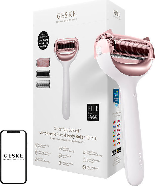 Mikrojehličkový váleček / derma roller na obličej a tělo 9v1 Geske s aplikací (starlight)