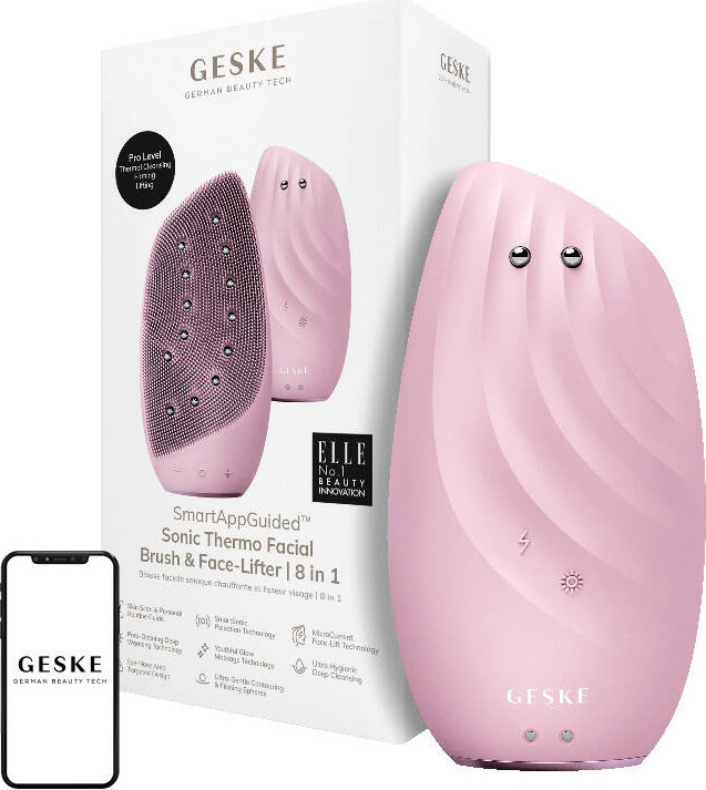Sonický termo kartáček na obličej pro čištění pleti a lifting obličeje 8in1 Geske with APP (pink)