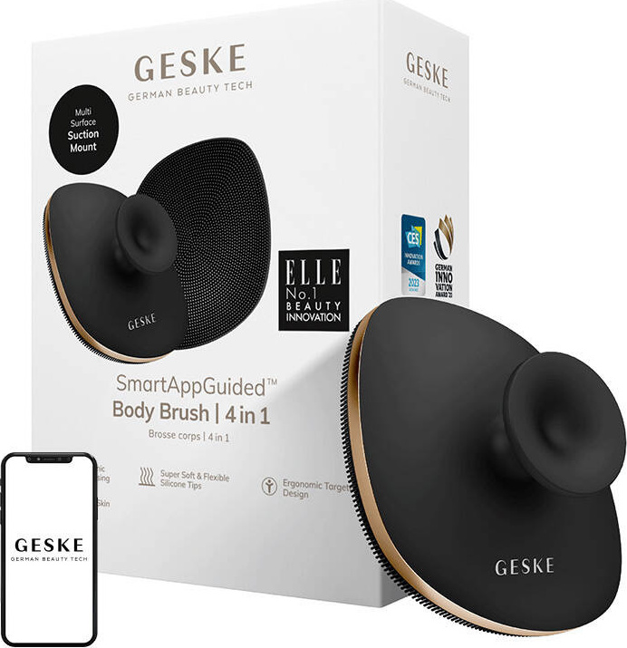 Geske tělový kartáček pro očištění pleti 4 v 1 s aplikací na telefon (šedý)