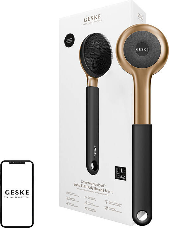 Geske exfoliační sonický LED kartáč na tělo pro čištění a masáž pleti 8v1 (gold)