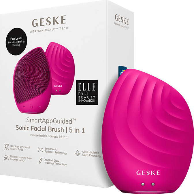 Sonický kartáček na čištění pleti na obličej 4v1 Geske s aplikací (purpurový)