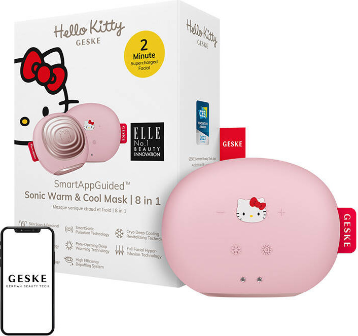 Sonický masážní přístroj na obličej Cool & Warm 8v1 Geske s aplikací (Hello Kitty)