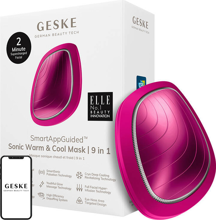 Sonický masážní přístroj na obličej Cool & Warm 9v1 Geske s aplikací (magenta)