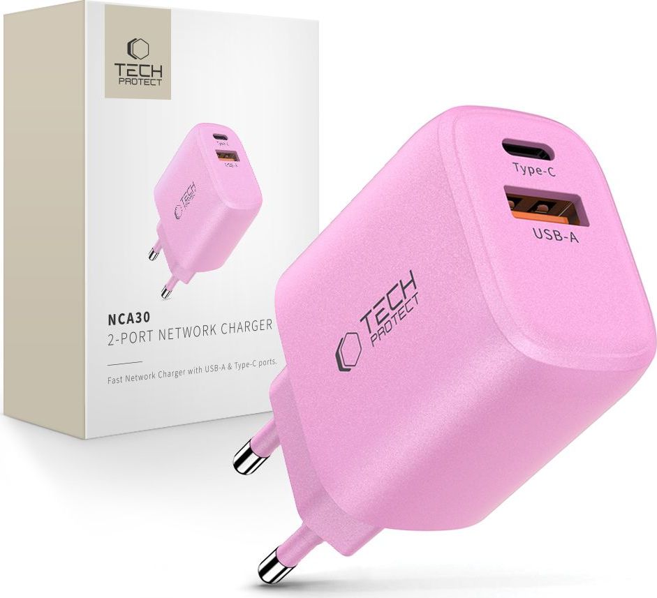 TECH-PROTECT NCA30 2-PORT NETWORK CHARGER PD 30W / QC3.0 BABY PINK