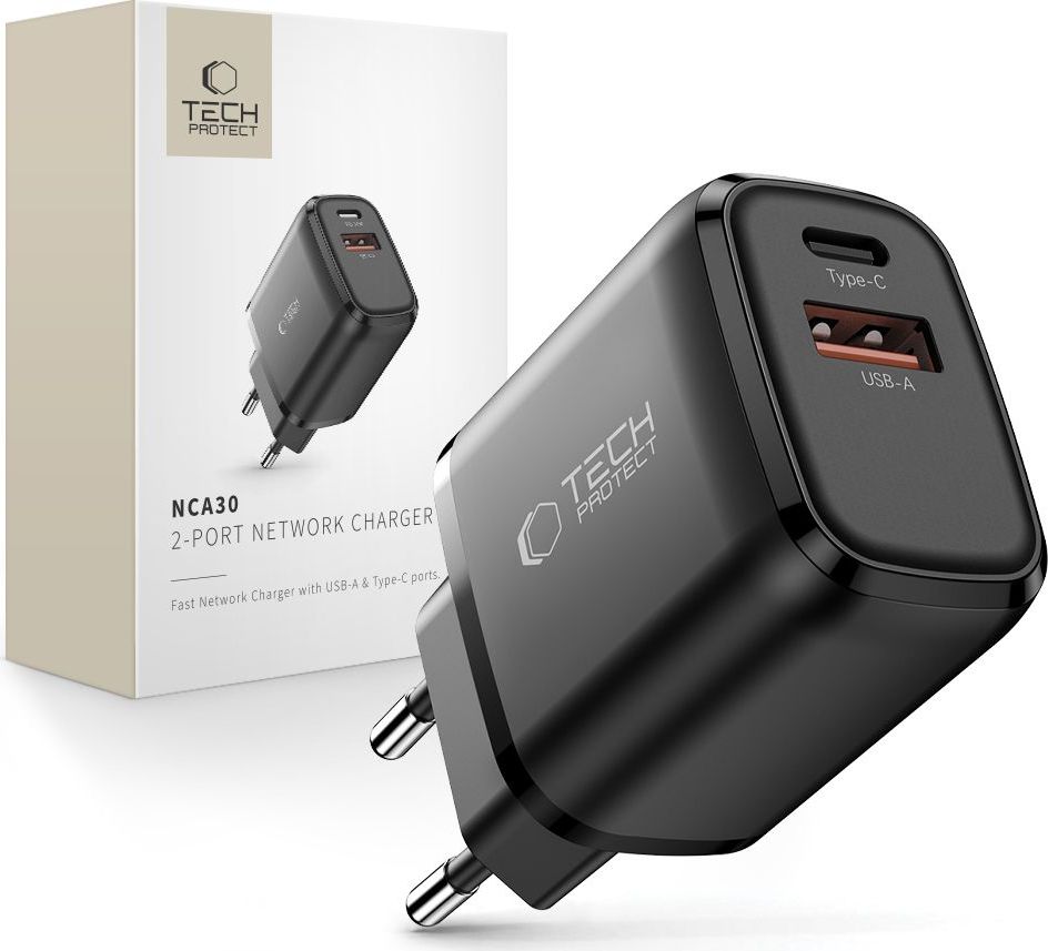 TECH-PROTECT NCA30 2-PORT NETWORK CHARGER PD 30W / QC3.0 BLACK