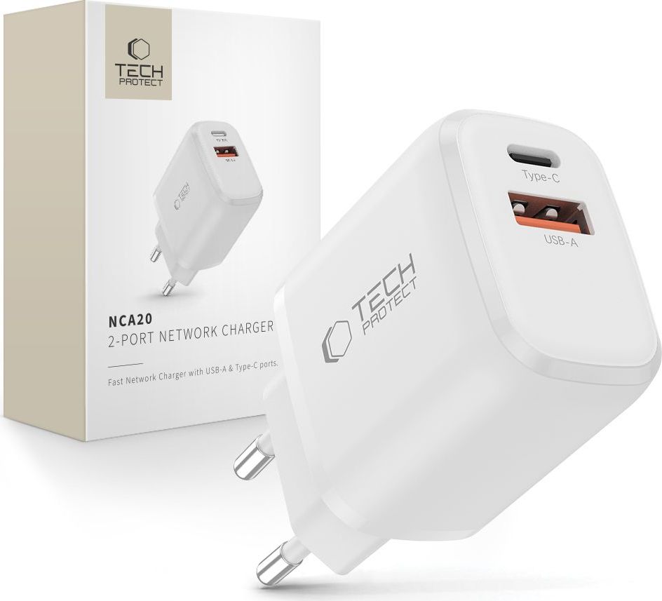 TECH-PROTECT NCA20 2-PORT NETWORK CHARGER PD 20W / QC3.0 WHITE