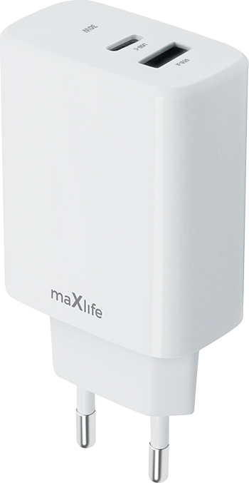Nabíječka Maxlife MXTC-10-30AC PD QC 1x USB-C 1x USB 30W bílá