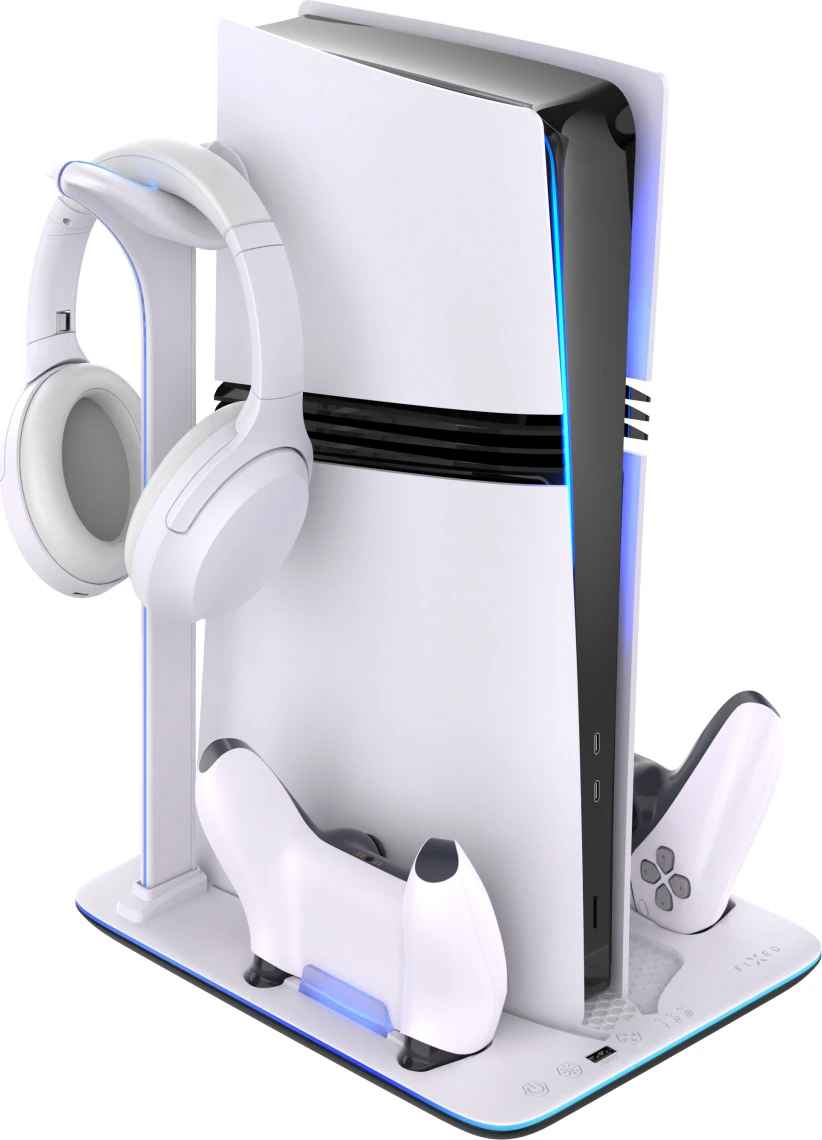 Dokovací stanice FIXED pro PlayStation 5 (Pro/Slim) s větráky a nabíjením pro 2xDualSense, černo-bílá
