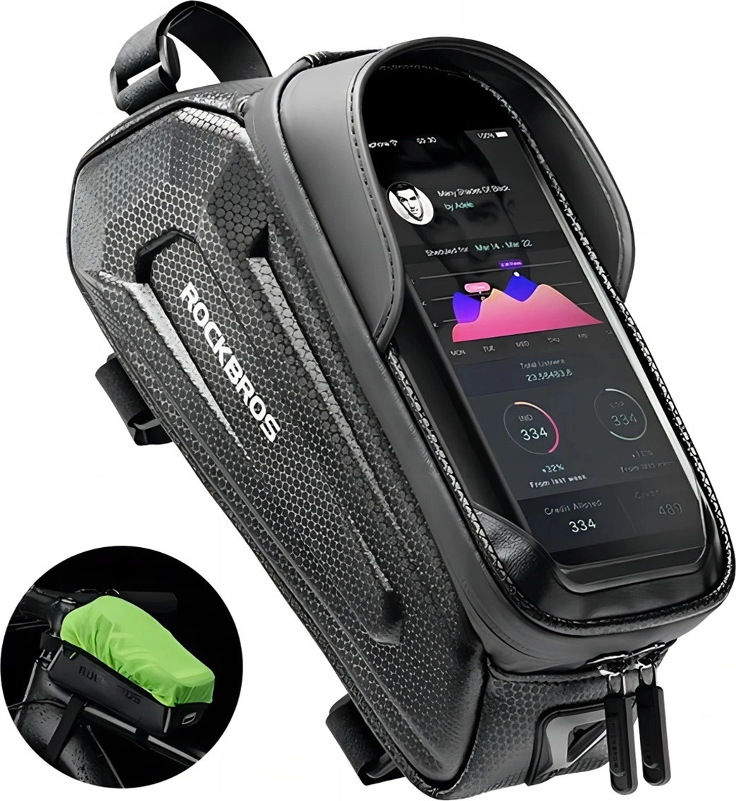 Cyklistický brašna Rockbros B68 s pevným pouzdrem s kapsou na telefon a krytem 1,7 l - černá