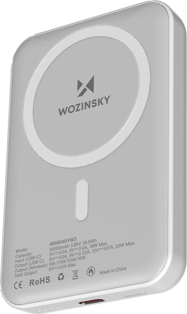 Wozinsky WRW349YWS 10 000 mAh magnetická powerbanka - bílá