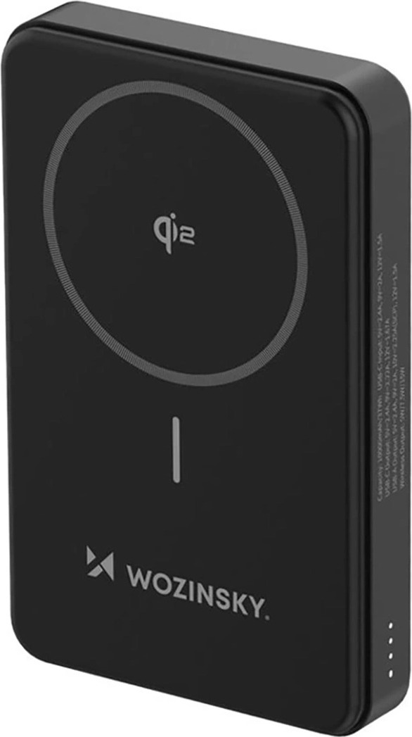 Powerbanka Wozinsky 22,5W PD Qi2 10000 mAh, se stojánkem, 1x USB-A, 1x USB-C - černá