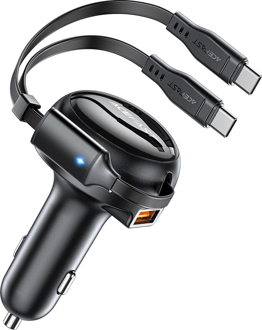 Autonabíječka Acefast B13, 53W, 2xUSB-C, s výsuvným kabelem (černá)