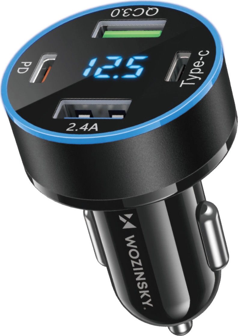 Wozinsky WDCCB Autonabíječka s displejem 50W 2xUSB-C / 2xUSB-A - Černá