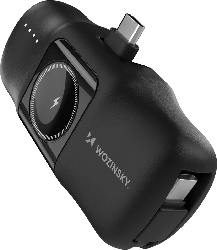 Wozinsky WF16-YCS 5000mAh 15W USB-C mini powerbanka s vestavěným kabelem USB-C a nabíječkou pro Apple Watch - černá