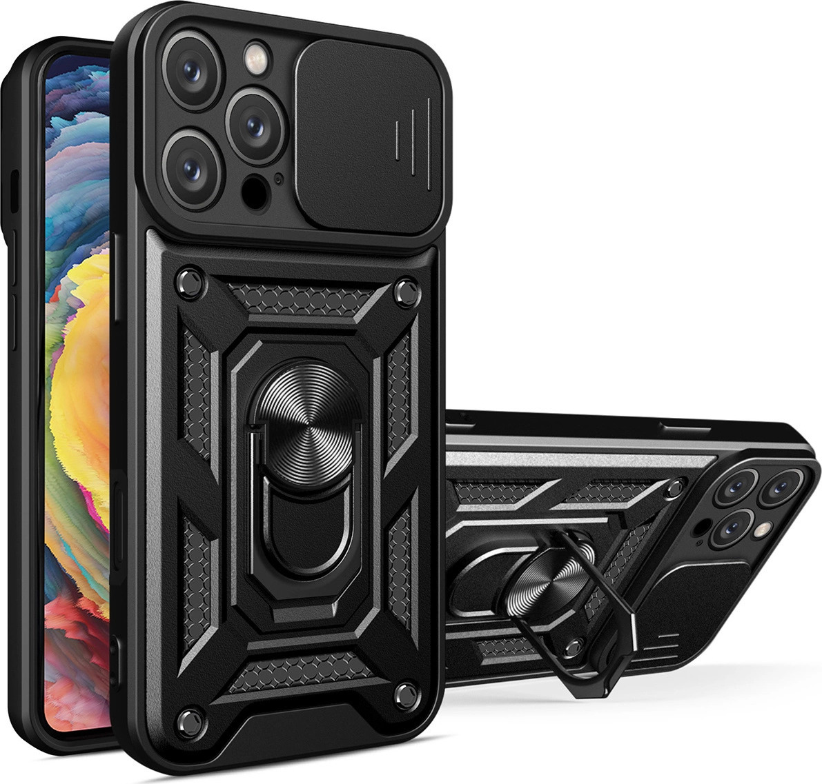 Hybrid Armor Camshield kryt pro iPhone 16 Pro s krytem kamery a stojánkem – černý
