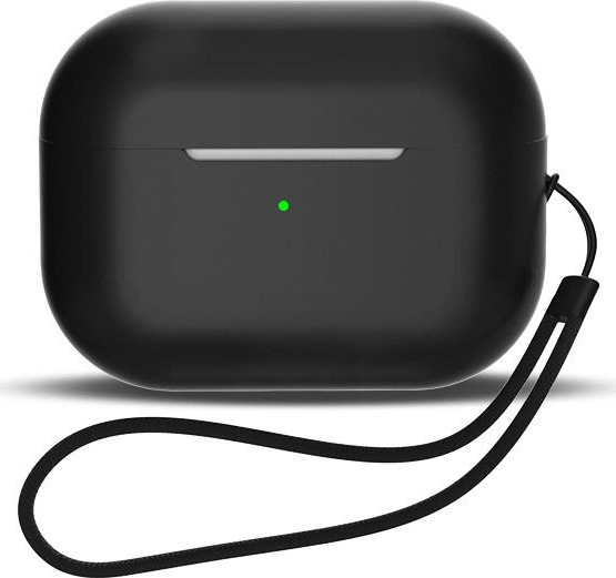 Silikonové pouzdro pro AirPods 1 / AirPods 2 + poutko na zápěstí - černé