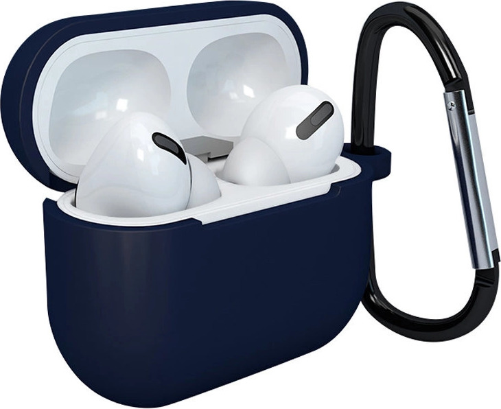 Silikonové měkké pouzdro pro AirPods 3 + přívěsek na klíče s karabinkou, tmavě modré (pouzdro D)