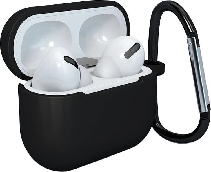 Silikonové měkké pouzdro pro AirPods 3 + přívěsek na klíče s karabinkou, černé (pouzdro D)