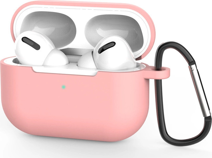 Silikonový měkký kryt na sluchátka pro AirPods Pro 2 / AirPods Pro + přívěsek na klíče s karabinkou, růžový (pouzdro D)