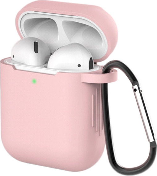 Silikonové měkké pouzdro pro AirPods 2 / AirPods 1 na sluchátka + přívěsek s karabinou na klíče růžové (pouzdro D)