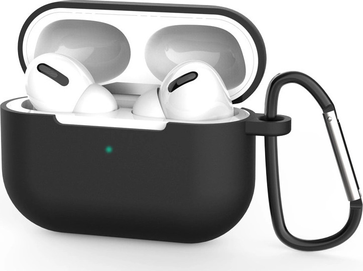 Silikonové měkké pouzdro pro AirPods Pro 2 / AirPods Pro + přívěsek na klíče s karabinkou, černé (pouzdro D)