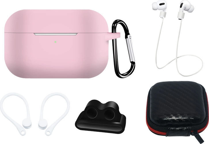 Silikonové pouzdro pro AirPods Pro 2 / AirPods Pro 1 + pouzdro / háček za ucho / popruh na krk / držák na řemínek na hodinky / karabina - růžové