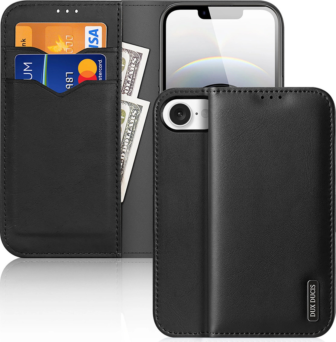 Pouzdro Dux Ducis Hivo pro iPhone 16e s flipem a RFID ochranou - černé