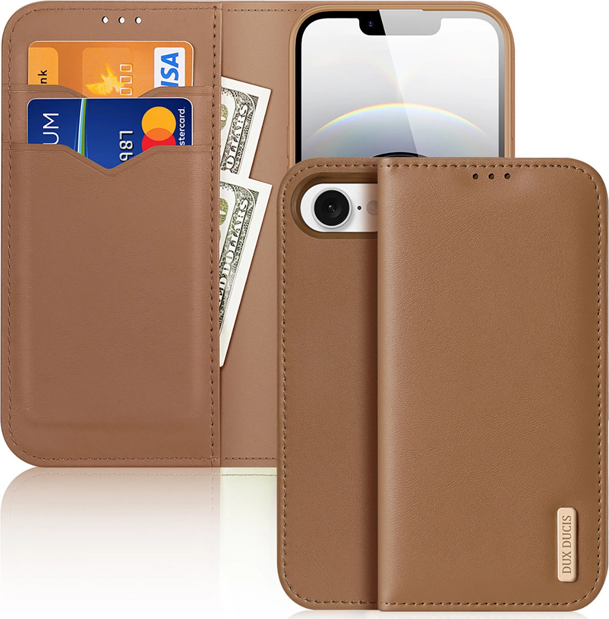 Pouzdro Dux Ducis Hivo pro iPhone 16e s flipem a RFID ochranou - hnědé
