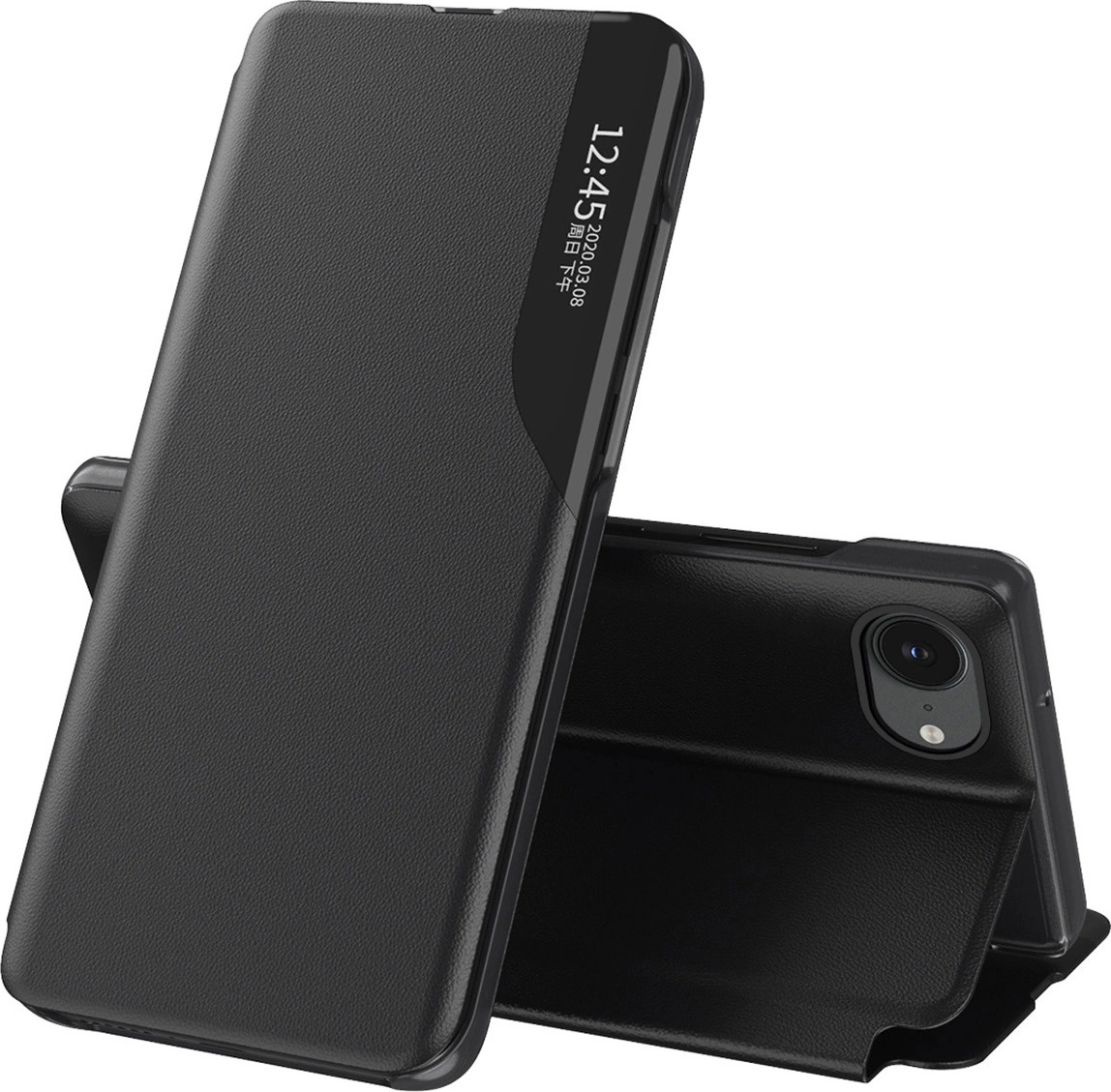 Elegantní pouzdro z eko kůže View Case s klopou a stojánkem pro iPhone 16e - černé