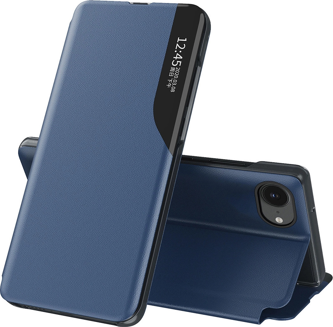 Elegantní pouzdro z eko kůže View Case s klopou a stojánkem pro iPhone 16e - modré