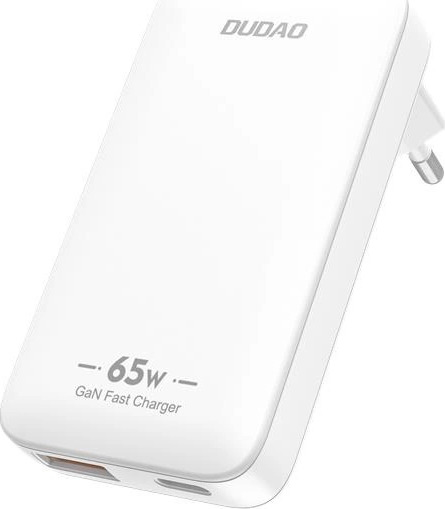GaN Dudao A65Q 65W USB-A / USB-C PD ultratenká cestovní nabíječka do zásuvky EU / US - bílá
