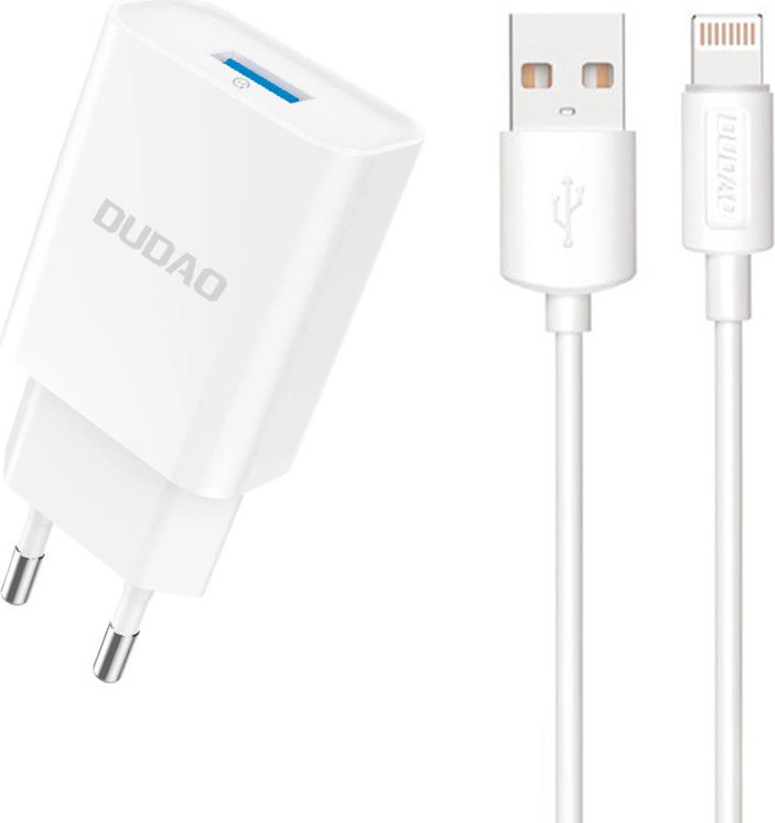 Dudao A4EU USB-A 2.1A síťová nabíječka - bílá + USB-A - Lightning kabel
