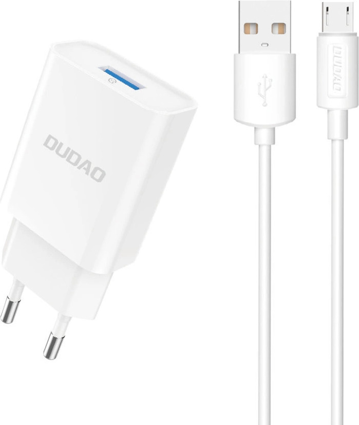 Dudao A4EU USB-A 2.1A síťová nabíječka - bílá + USB-A - micro USB kabel