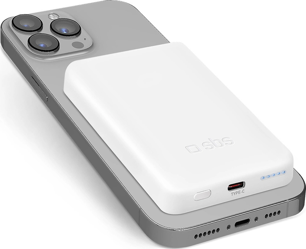 Powerbanka SBS TEBB5000MAG1CW 5000 mAh USB-C, kompatibilní s MagSafe - bílá