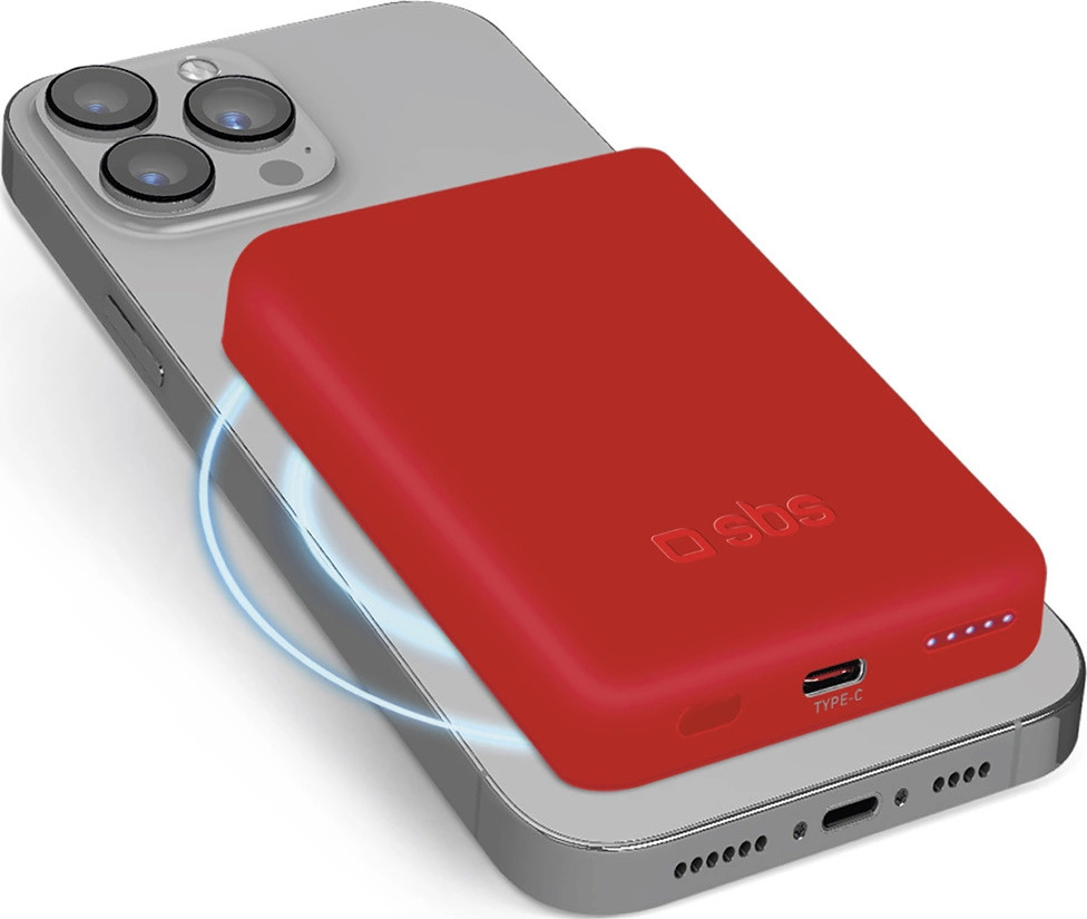 Powerbanka SBS TEBB5000MAG1CR 5000 mAh kompatibilní s MagSafe - červená