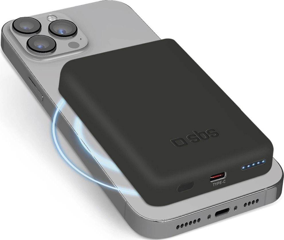 Bezdrátová powerbanka SBS TEBB5000MAG1CK 5000 mAh USB-C, kompatibilní s MagSafe - černá