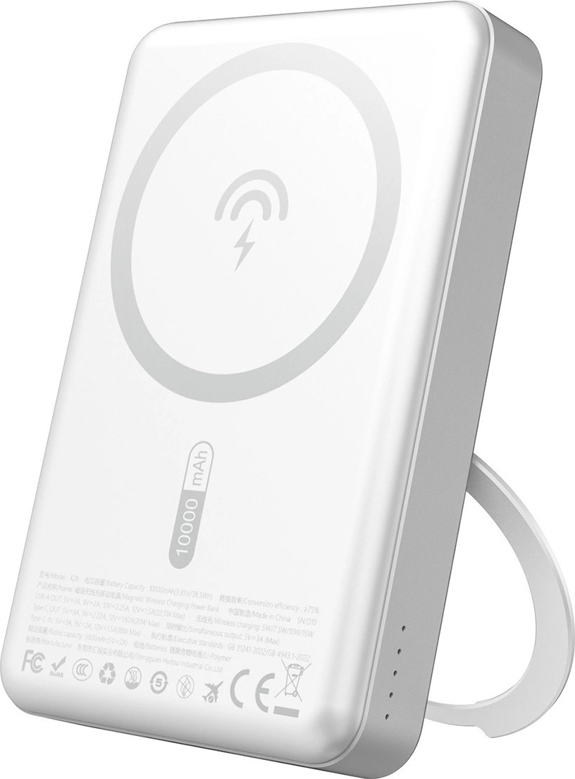Dudao K28 10000mAh PD 22,5W MagSafe powerbanka s kovovým pouzdrem a stojánkem - stříbrná